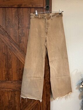 Zara Wide Leg Frayed Hem Tan Capris